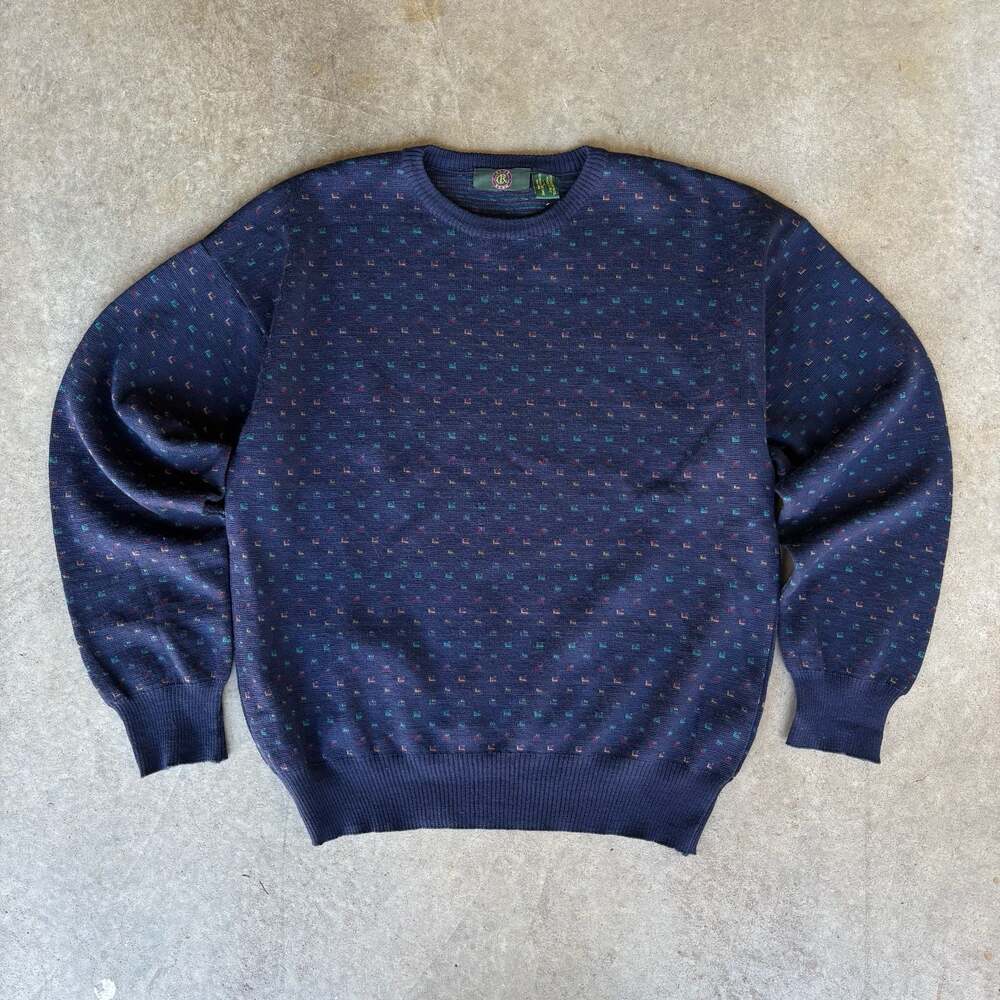 Vintage Club Room Merino Wool Sweater Men’s L Made in Italy Vintage Geometric Kn
